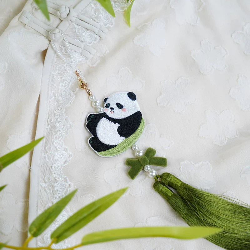 Xiong Mao 熊猫 Lazy Panda Double Sided Embroidered Charm