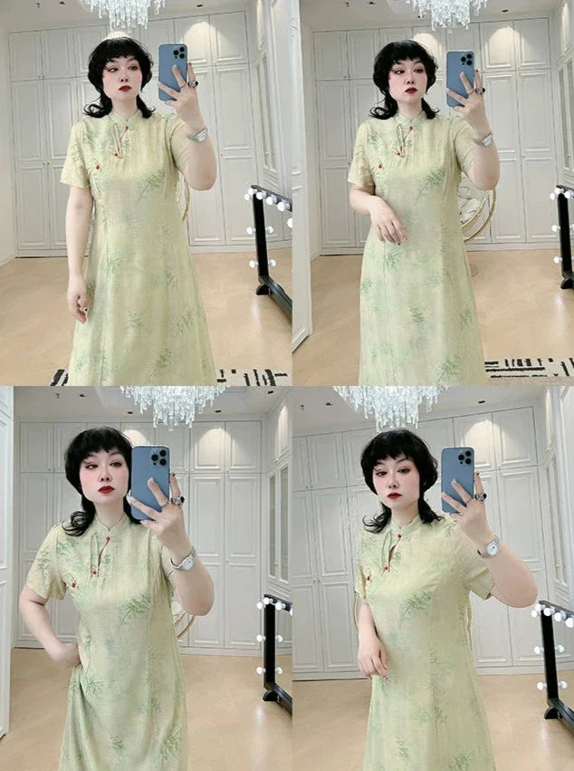 Feng Mi 蜂蜜 Медовый модернизированный бамбуковый ципао больших размеров в стиле ретро