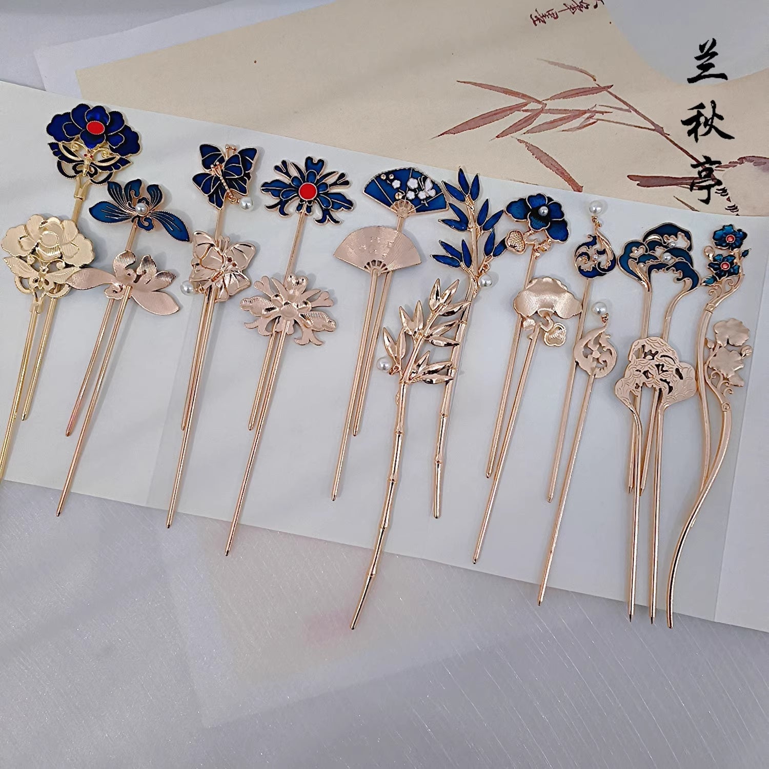 Шао Лань 烧蓝 ярко-синие заколки для волос с бирюзовым цветком времен династии Мин