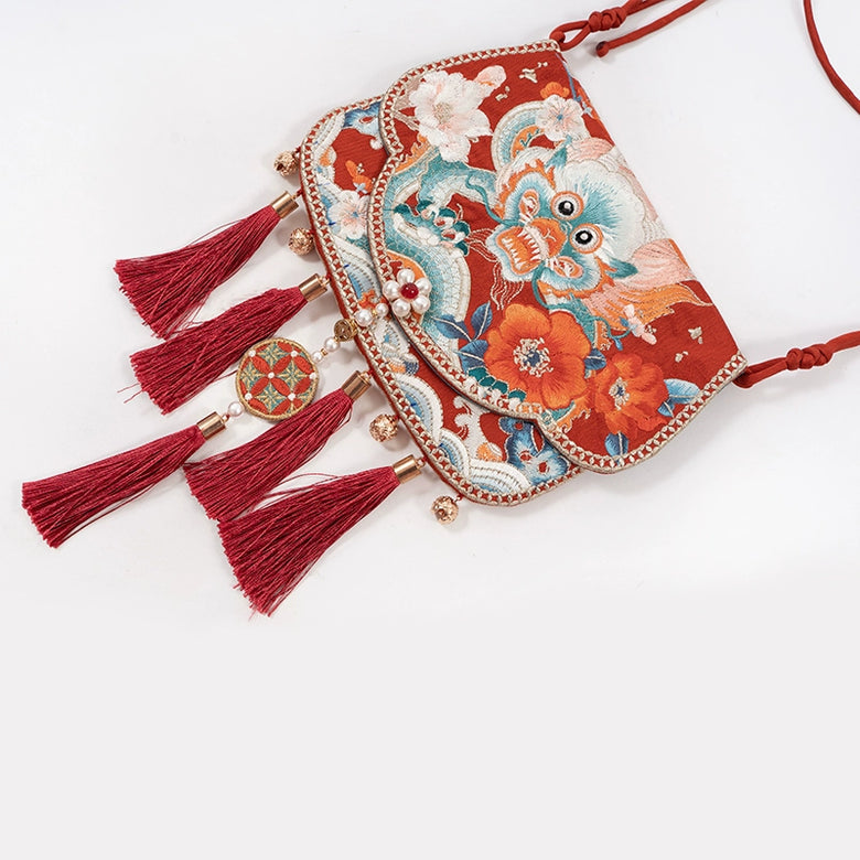 Sac à bandoulière brodé Long Nian 龙年 Année du Dragon