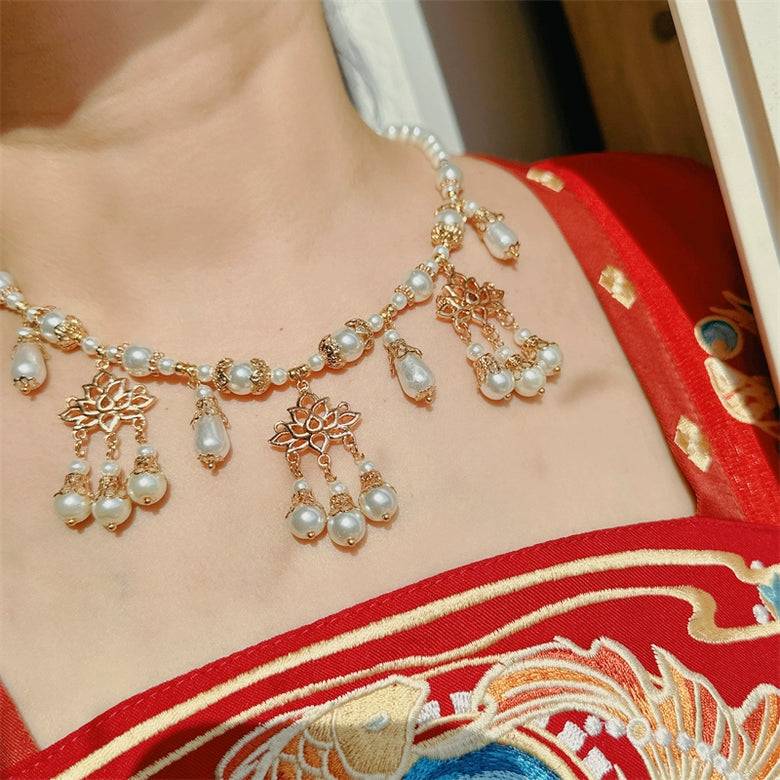 Bai Lianhua 白莲花 Collier de perles de la dynastie Tang du Lotus blanc