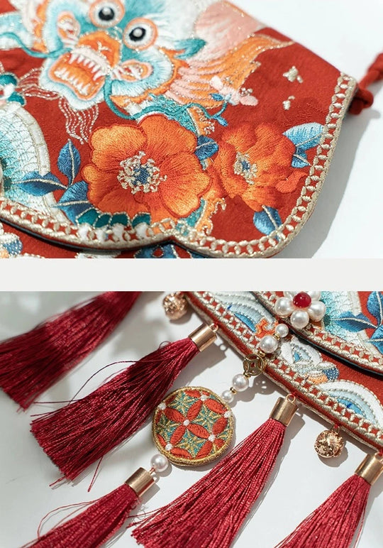 Sac à bandoulière brodé Long Nian 龙年 Année du Dragon