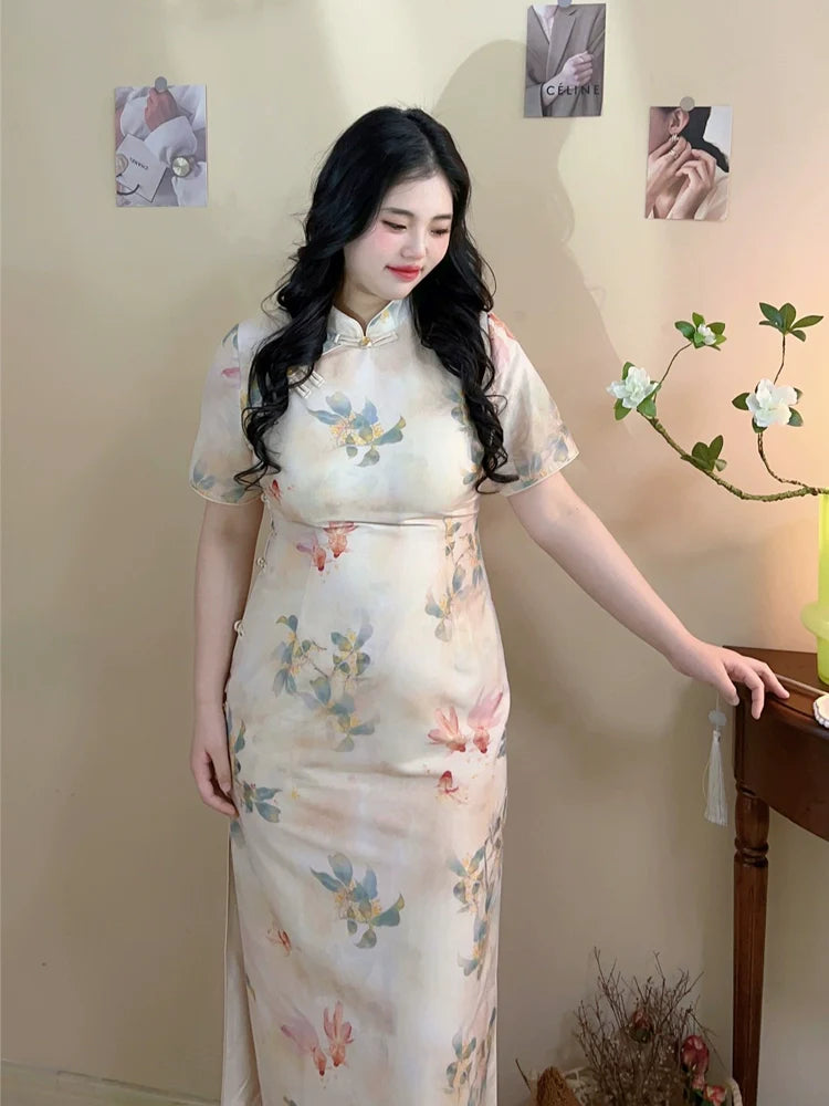 Hong Jinli 红锦鲤 Red Koi Vintage Inspired Plus Size Short Sleeve Qipao