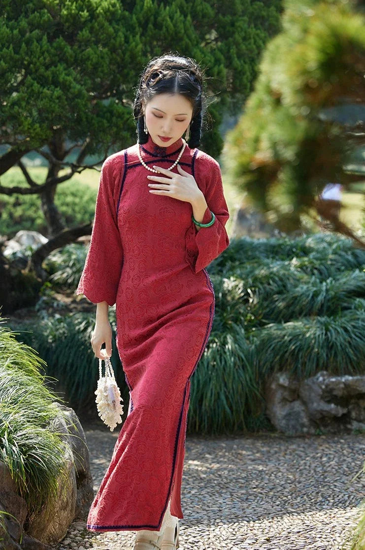 Темная роза 暗香玫瑰 Ципао из хлопка и льна 1920-х годов с зубцами