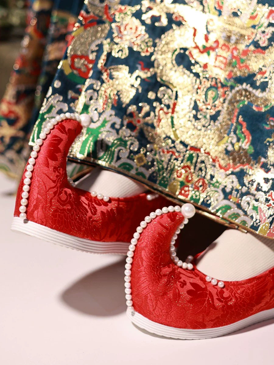 Qiao Tou 翘头 Туфли «Астана» с приподнятой головой и жемчужным кончиком