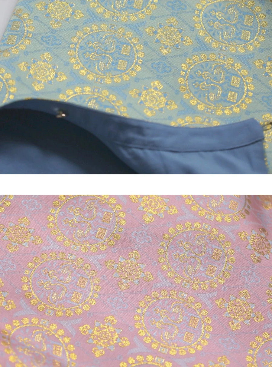 Жемчужные птицы 团窠联珠对鸟纹 Парчовый халат унисекс Yuanlingpao с круглым воротником