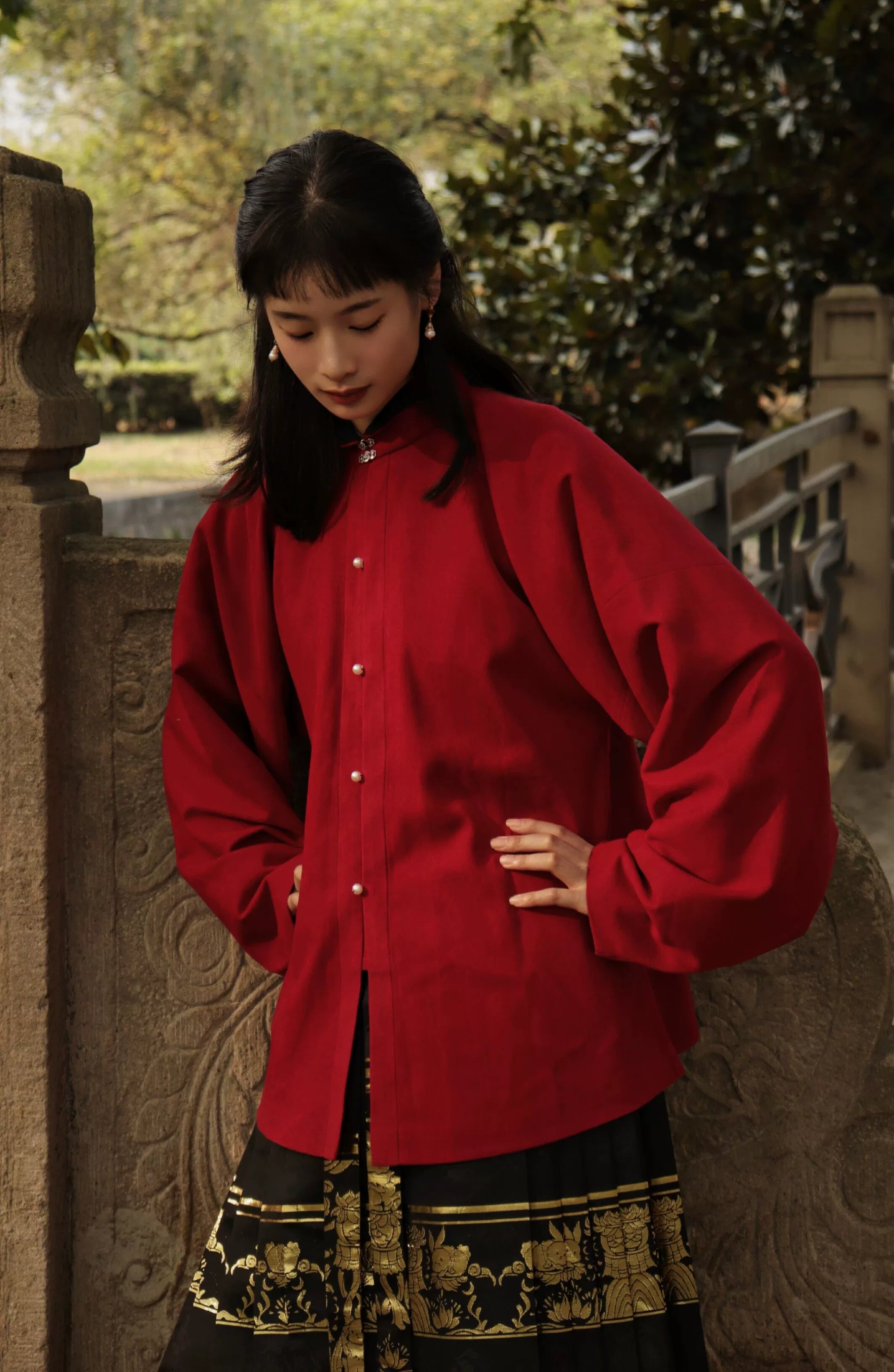 Яичный желток 熟蛋 Династия Мин, контрастный воротник, рукава пипа, рубашка Liling Duijin