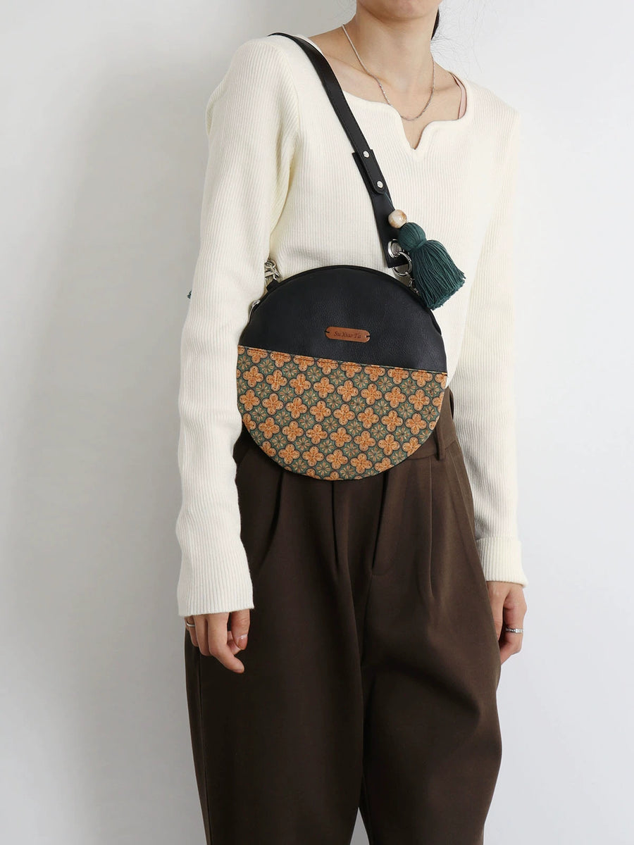 Юань Гу Хуа 圆古花 Круглый кожаный кошелек с древним цветком