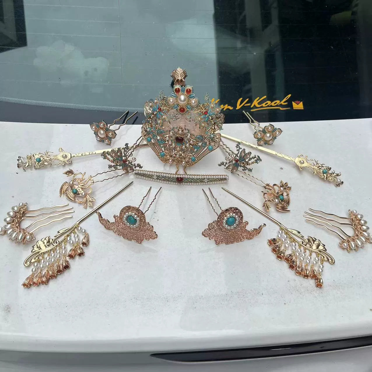 Набор заколок для волос Frost 霜 Ming Dynasty с бирюзой и фениксом