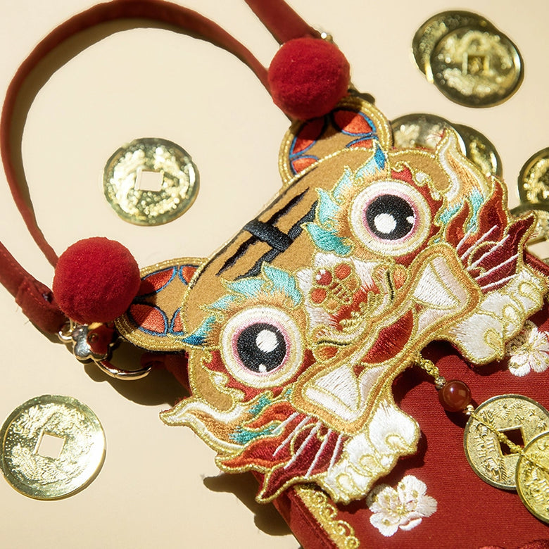 Porte-monnaie brodé Lucky Tiger 如虎 pour téléphone