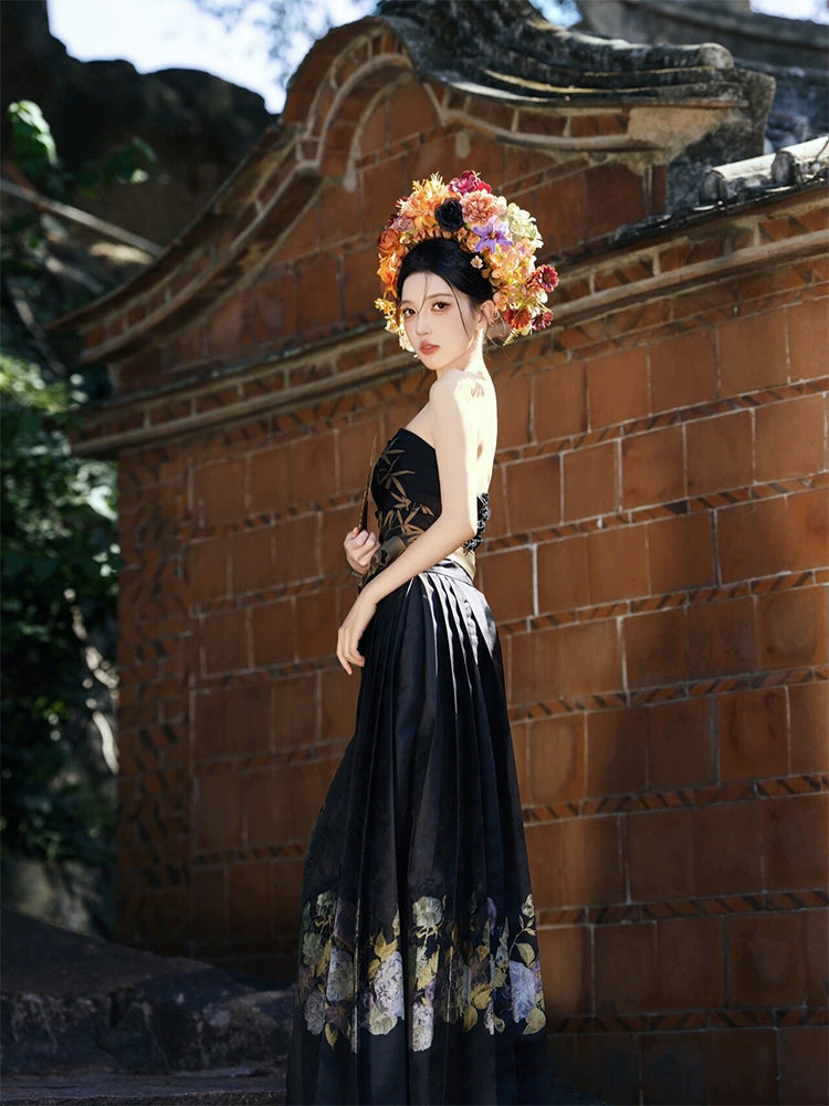 ZHU YING 竹影 Ensemble Hanfu de robe de cheval d'ombre en bambou