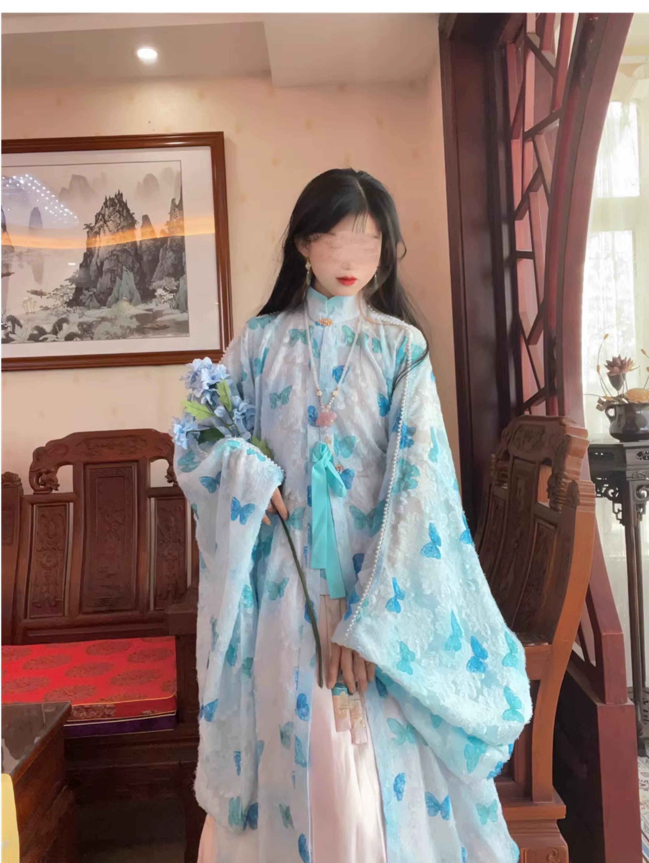 Модернизированная кружевная рубашка Liling Duijin и жилет Bijia Ye Can 野餐 для пикника в стиле династии Мин