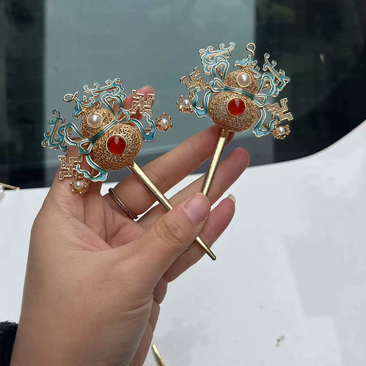 Набор заколок для волос Frost 霜 Ming Dynasty с бирюзой и фениксом