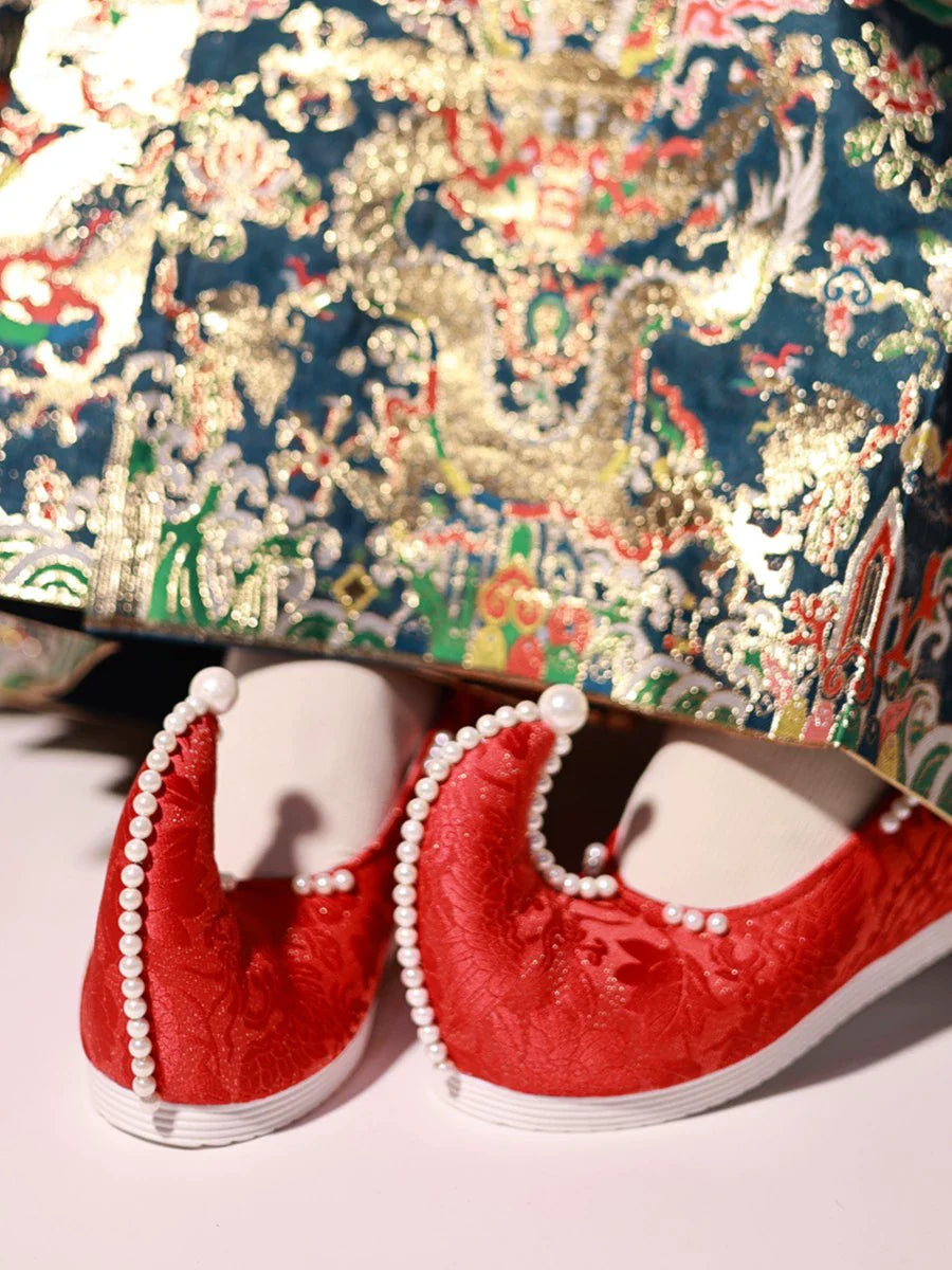 Qiao Tou 翘头 Туфли «Астана» с приподнятой головой и жемчужным кончиком