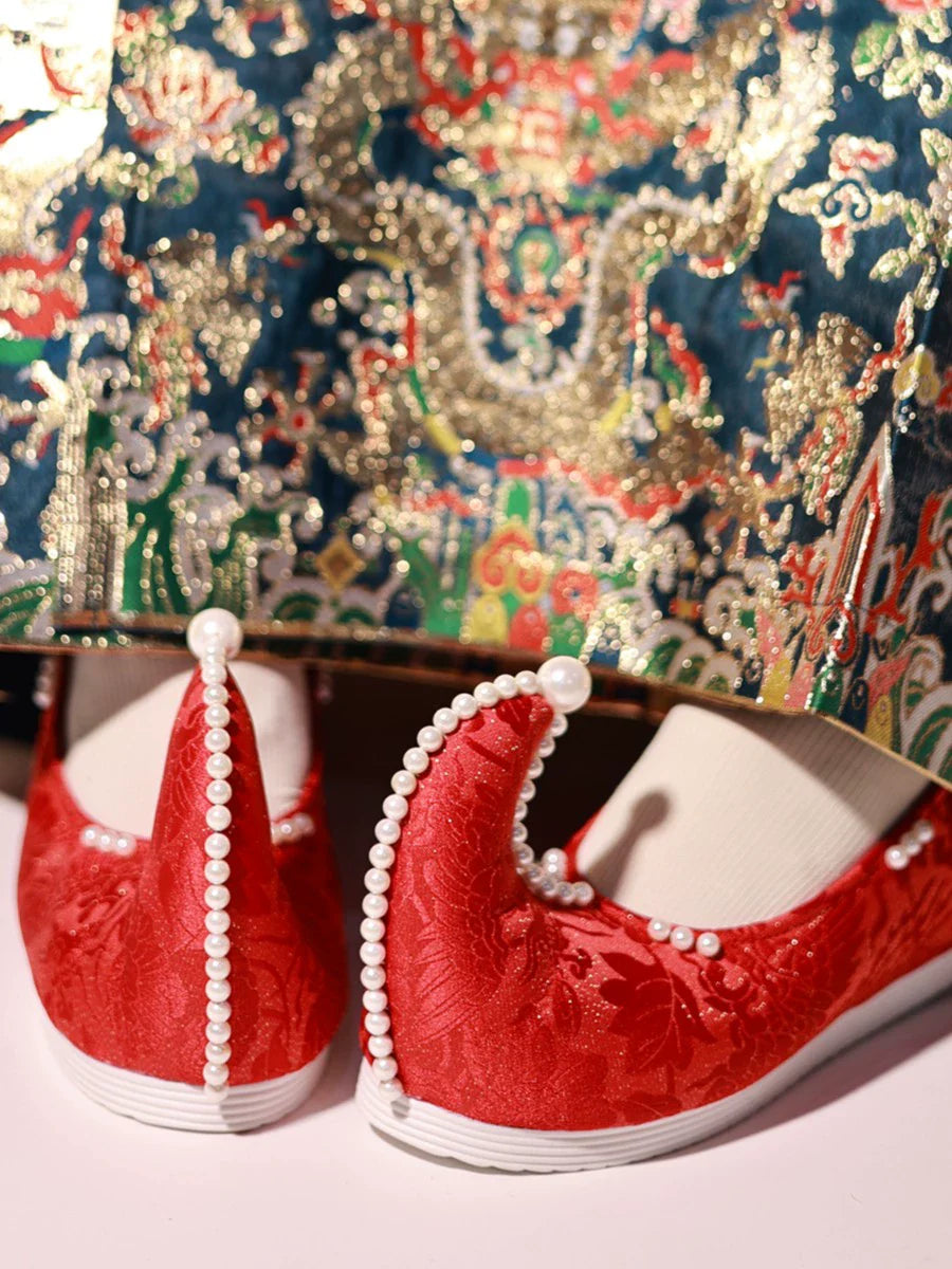 Qiao Tou 翘头 Туфли «Астана» с приподнятой головой и жемчужным кончиком