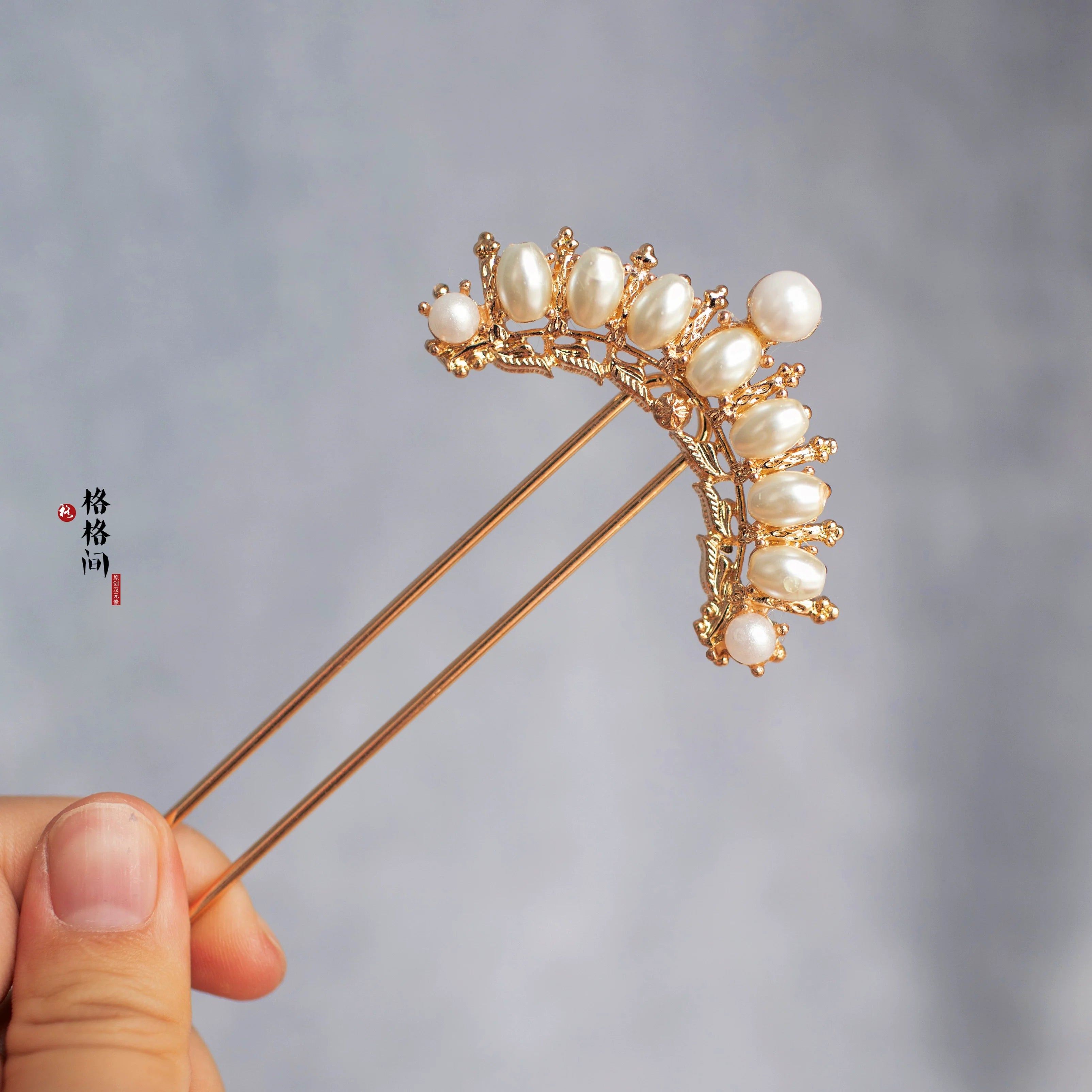 Бан Юань 半圆 Полукруглые изогнутые заколки для волос Тан Сун с жемчугом