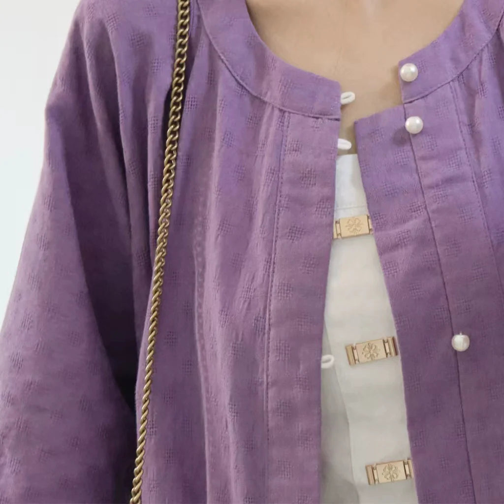 Touqi 透气 Модернизированная рубашка с круглым воротником и рукавами-фонариками