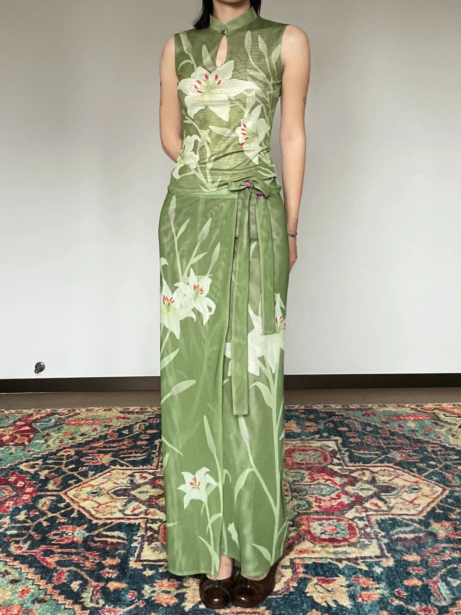 Shi Weiba 湿尾巴 Wet Tail New Chinese Style Double Sided Lily Flower Wrap Skirt