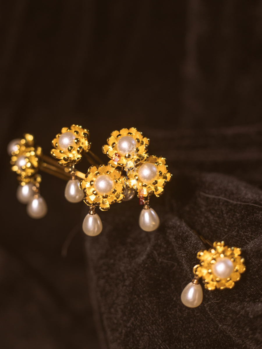 Дянь Чжуй 点缀 Заколки для волос «Золотой Лотос» и «Жемчуг Сун Мин»