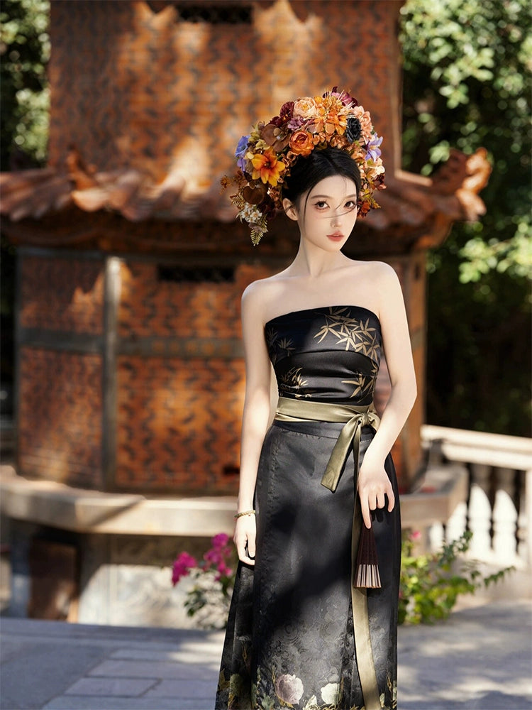 ZHU YING 竹影 Ensemble Hanfu de robe de cheval d'ombre en bambou