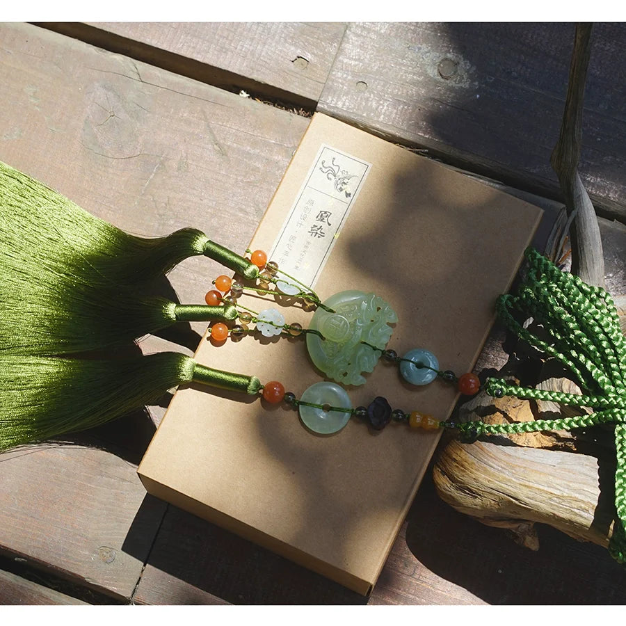 Yulou 玉楼 Нефритовый пояс с кисточками унисекс, нефритовый аксессуар Hanfu