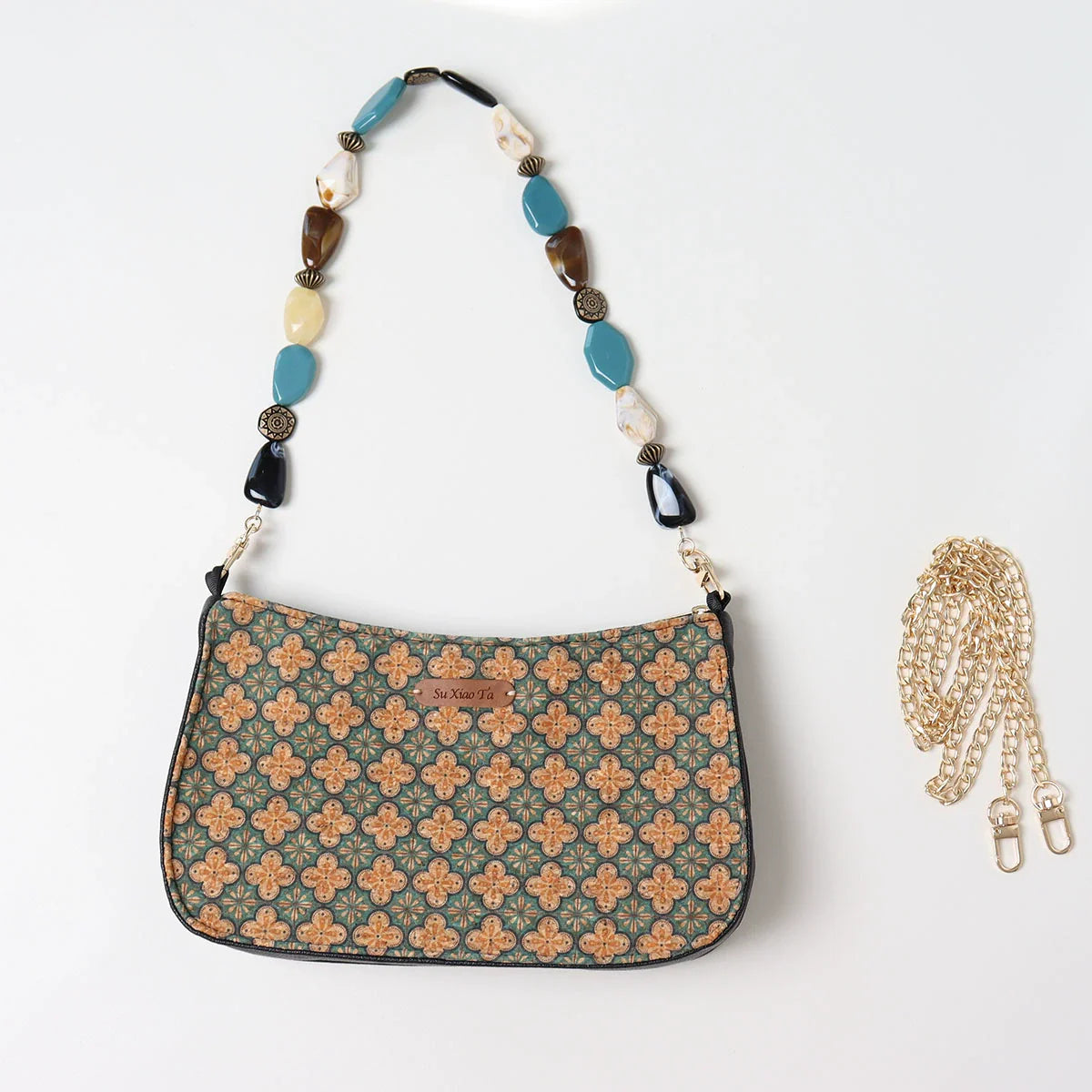 Шуан Гу Хуа 双古花 Двусторонний кошелек на плечо с древним цветком