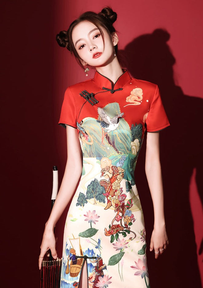 Lotus Crane 黑鹤 Mini Qipao Dress