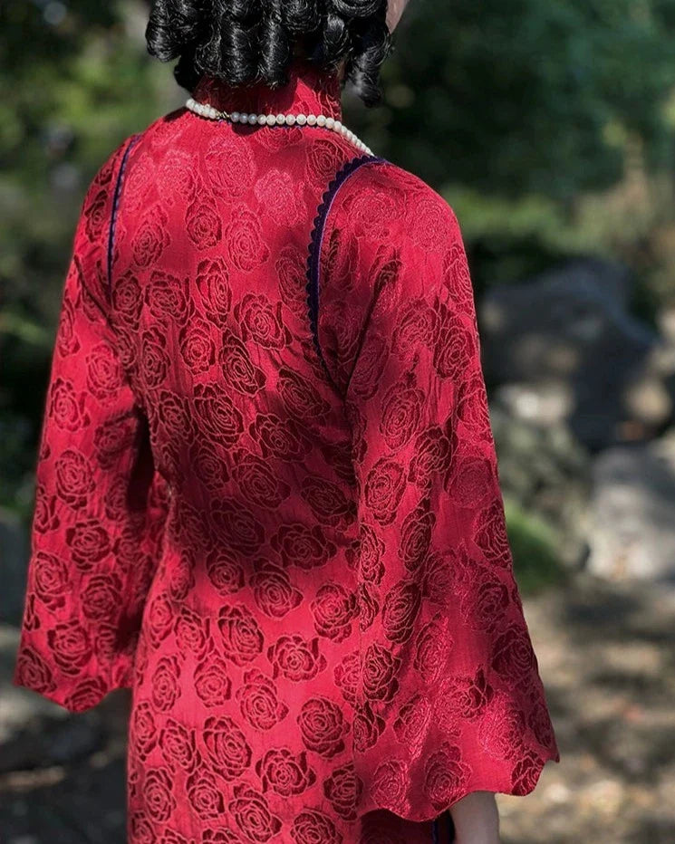 Темная роза 暗香玫瑰 Ципао из хлопка и льна 1920-х годов с зубцами