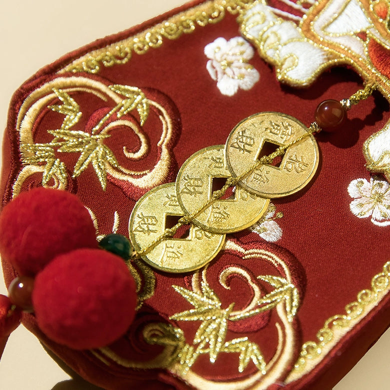 Porte-monnaie brodé Lucky Tiger 如虎 pour téléphone