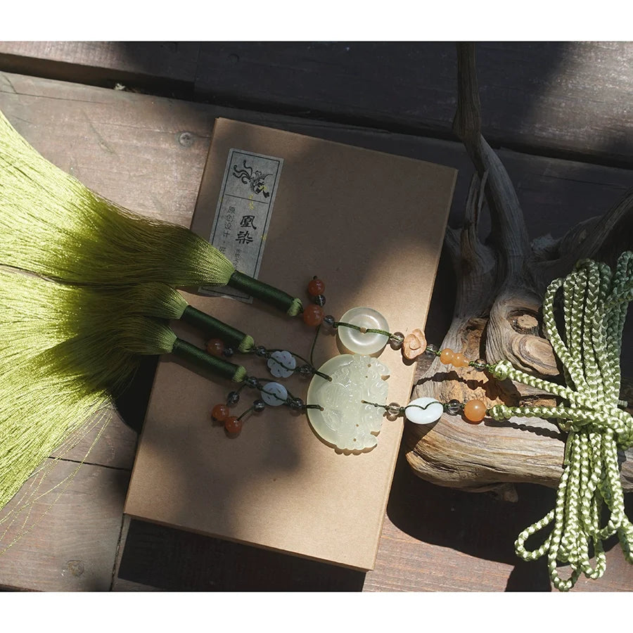 Yulou 玉楼 Нефритовый пояс с кисточками унисекс, нефритовый аксессуар Hanfu