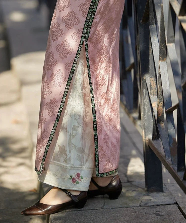 Tao Fen 桃粉 Персиковый пудровый атласный жаккардовый узор 1930-х годов Qipao