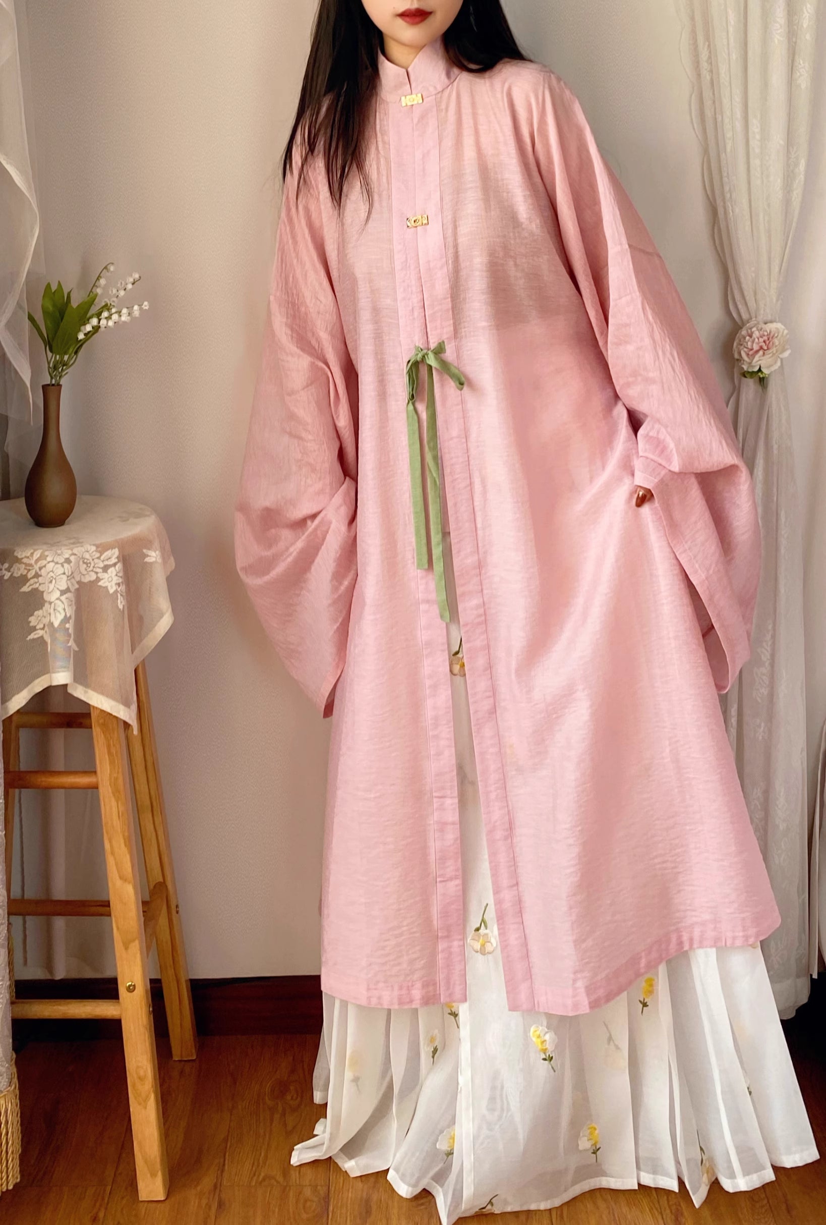 Fenfen 粉粉 Пудрово-розовый летний топ Ming Dynasty Liling Duijin Changshan