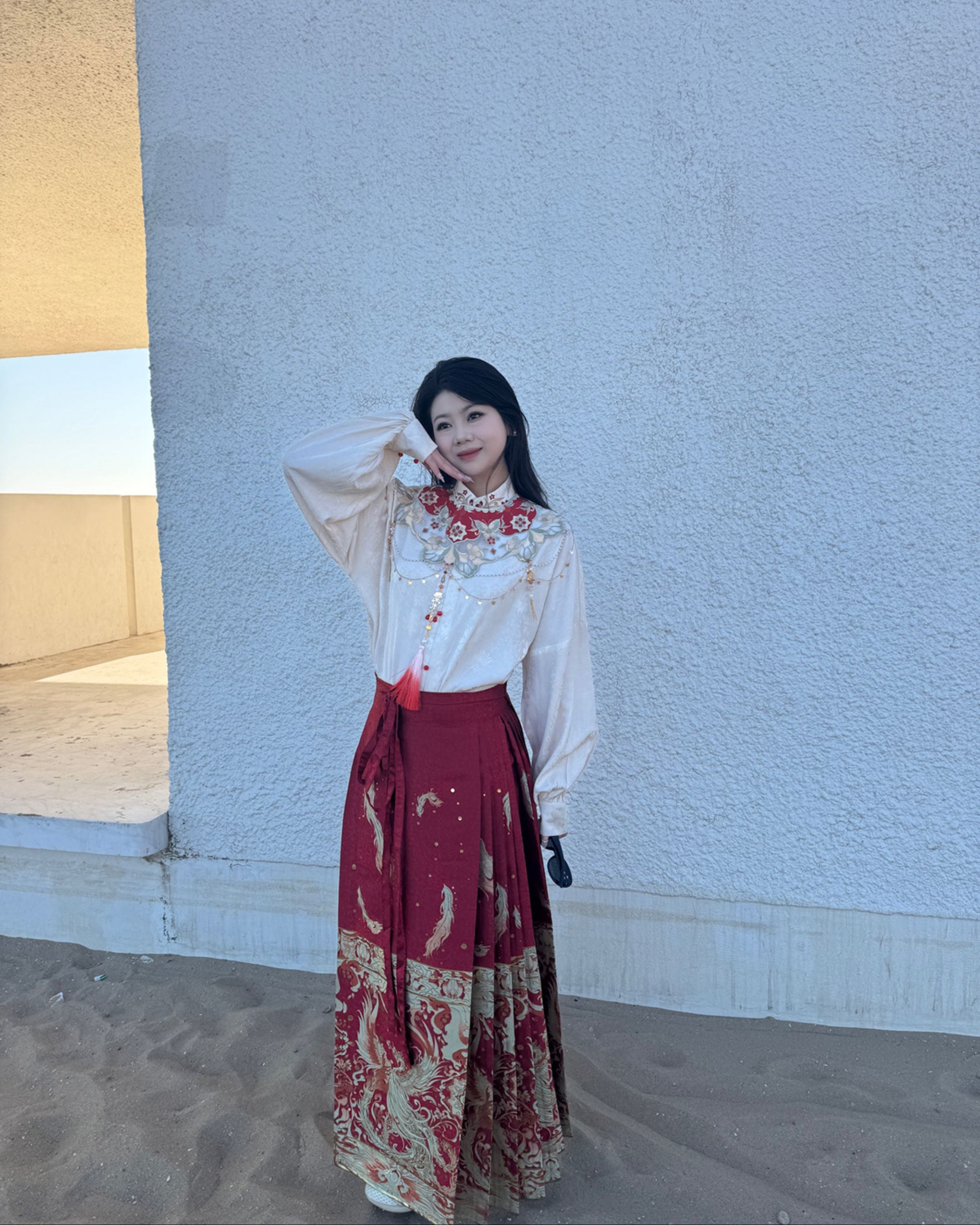 Jing Jiu 敬酒 Toast to the Bride Ming Dynasty Plus Size Cloud Collar & Mamian Skirt