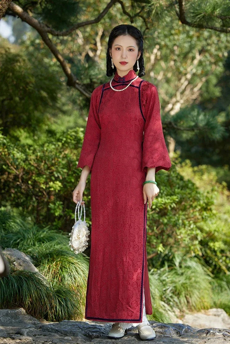 Темная роза 暗香玫瑰 Ципао из хлопка и льна 1920-х годов с зубцами