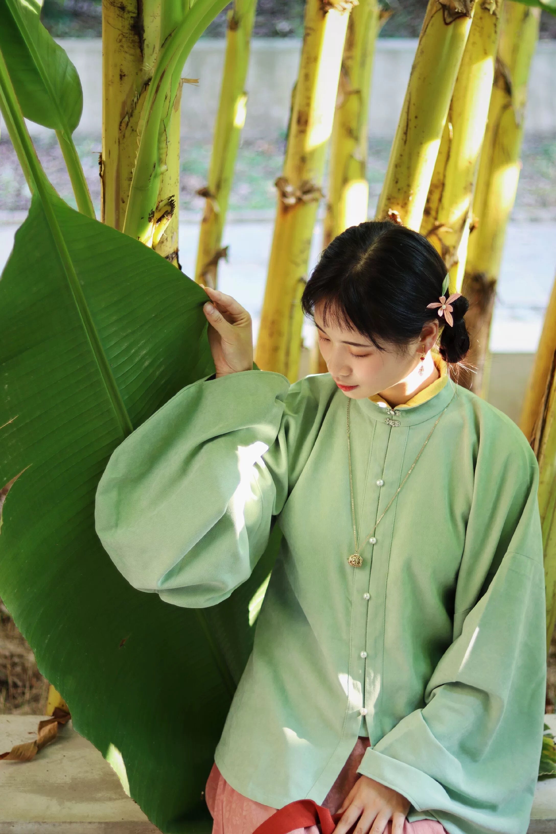 Яичный желток 熟蛋 Династия Мин, контрастный воротник, рукава пипа, рубашка Liling Duijin