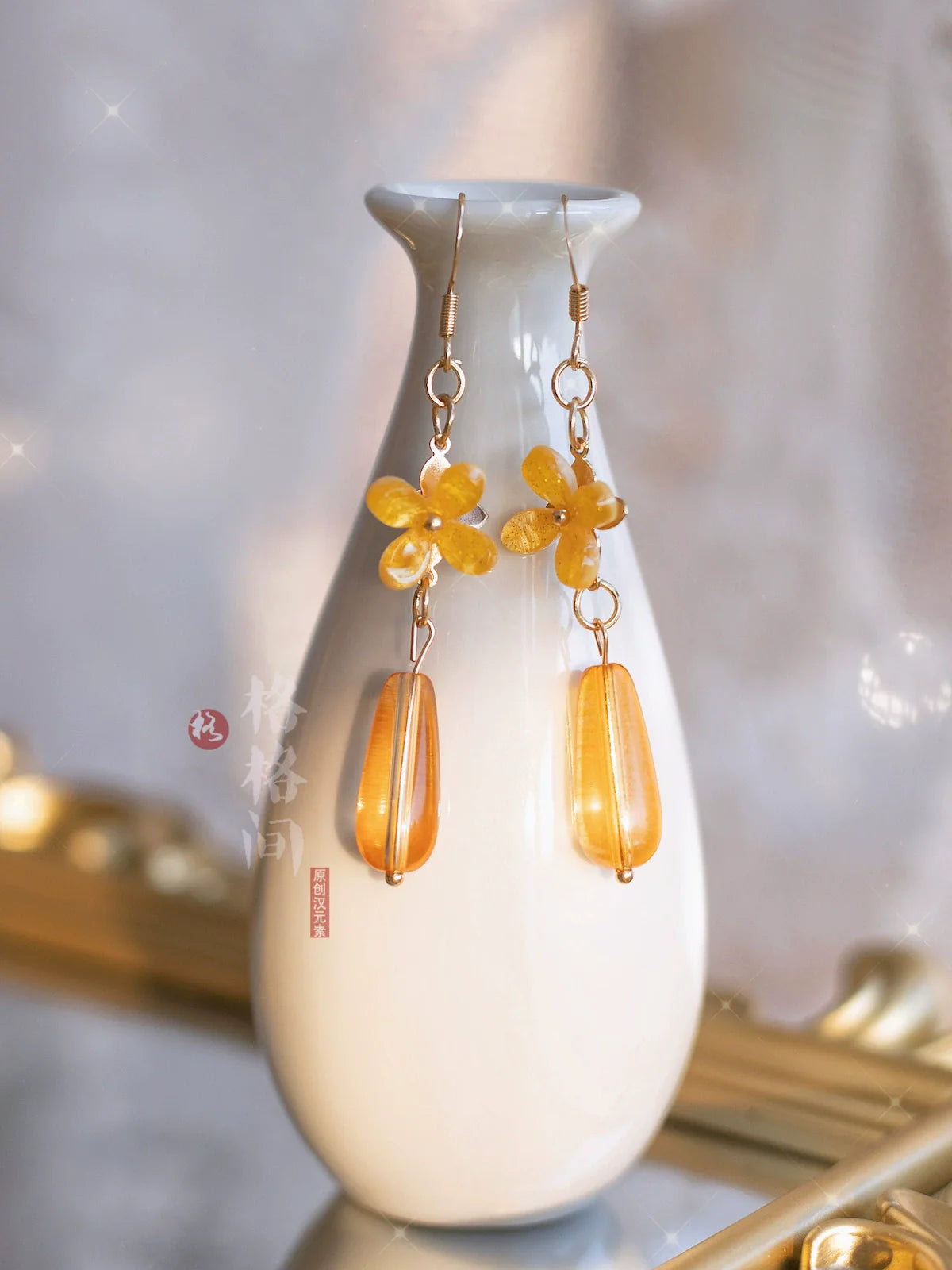 Ветка османтуса 折桂枝 Заколки для волос и серьги из бисера ручной работы