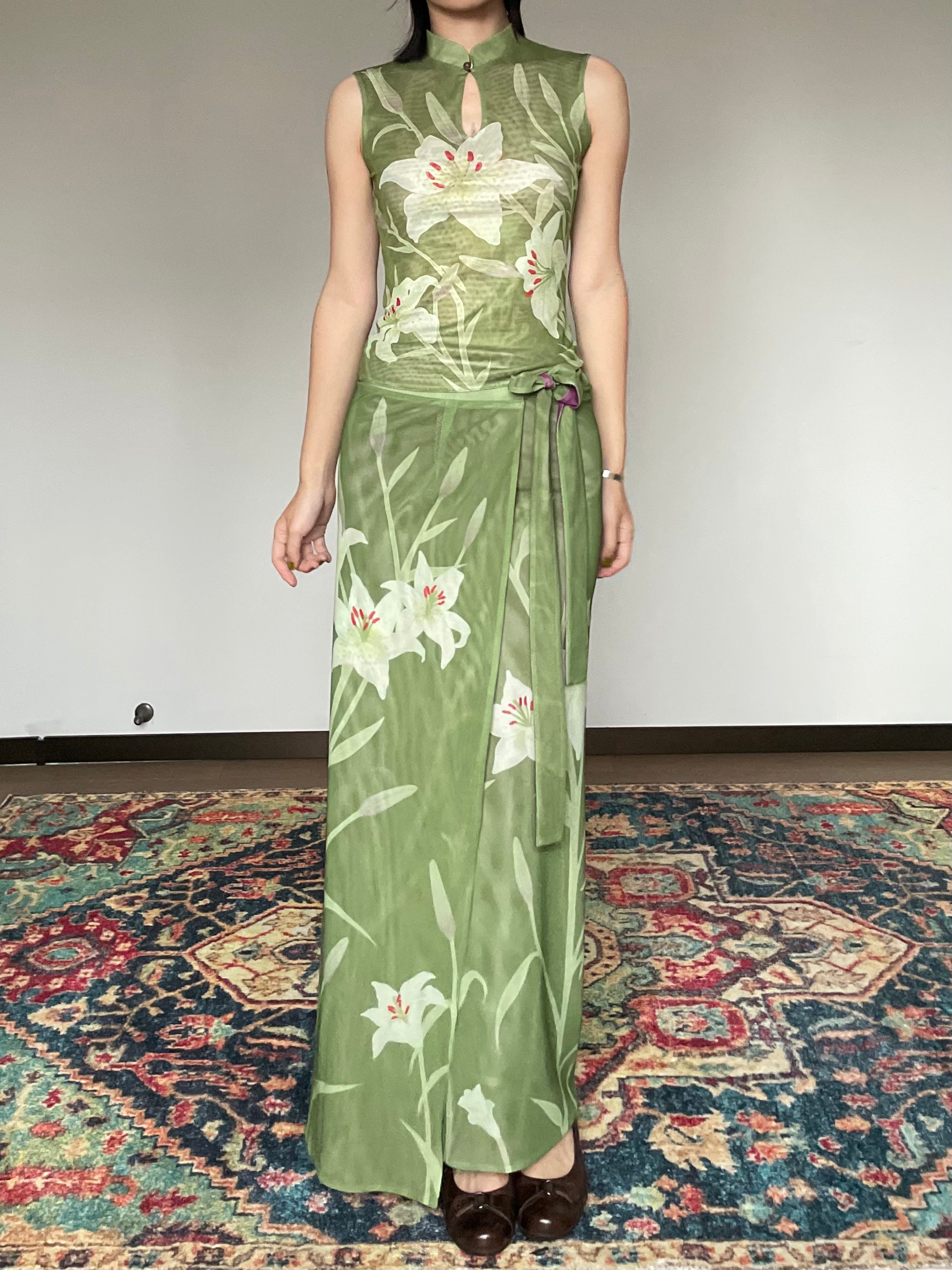 Shi Weiba 湿尾巴 Wet Tail New Chinese Style Double Sided Lily Flower Wrap Skirt