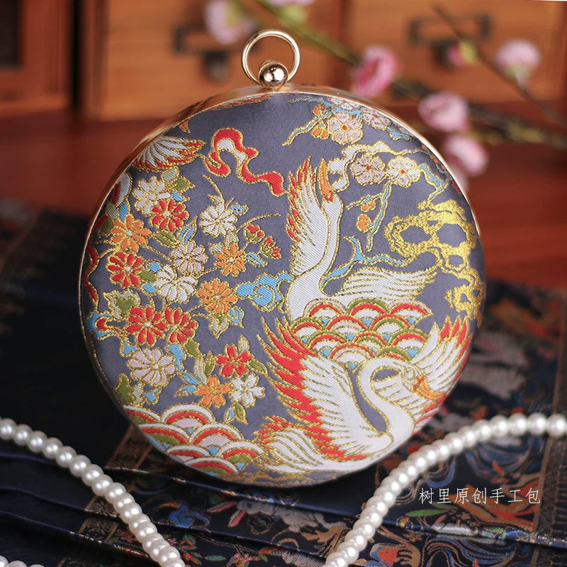Jin Hé 金鹤 Porte-monnaie rond à coque rigide Golden Crane