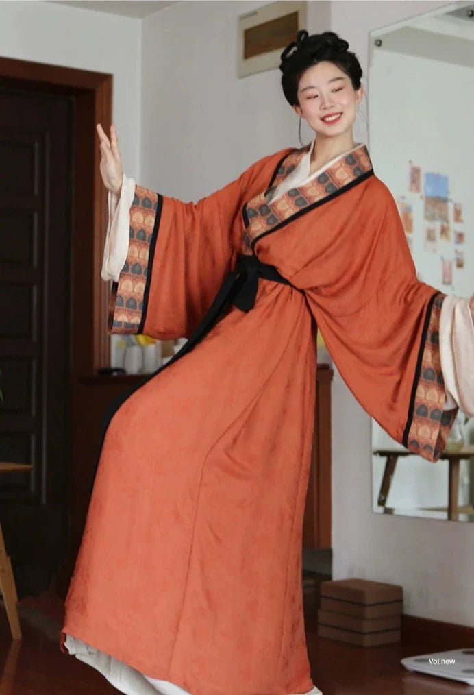 Tu Hong 土红 Терракотовый комплект унисекс в модернизированном прямом халате Zhiju