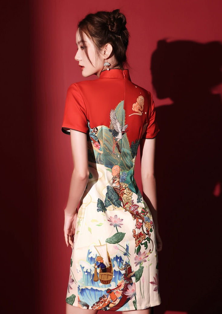 Lotus Crane 黑鹤 Mini Qipao Dress