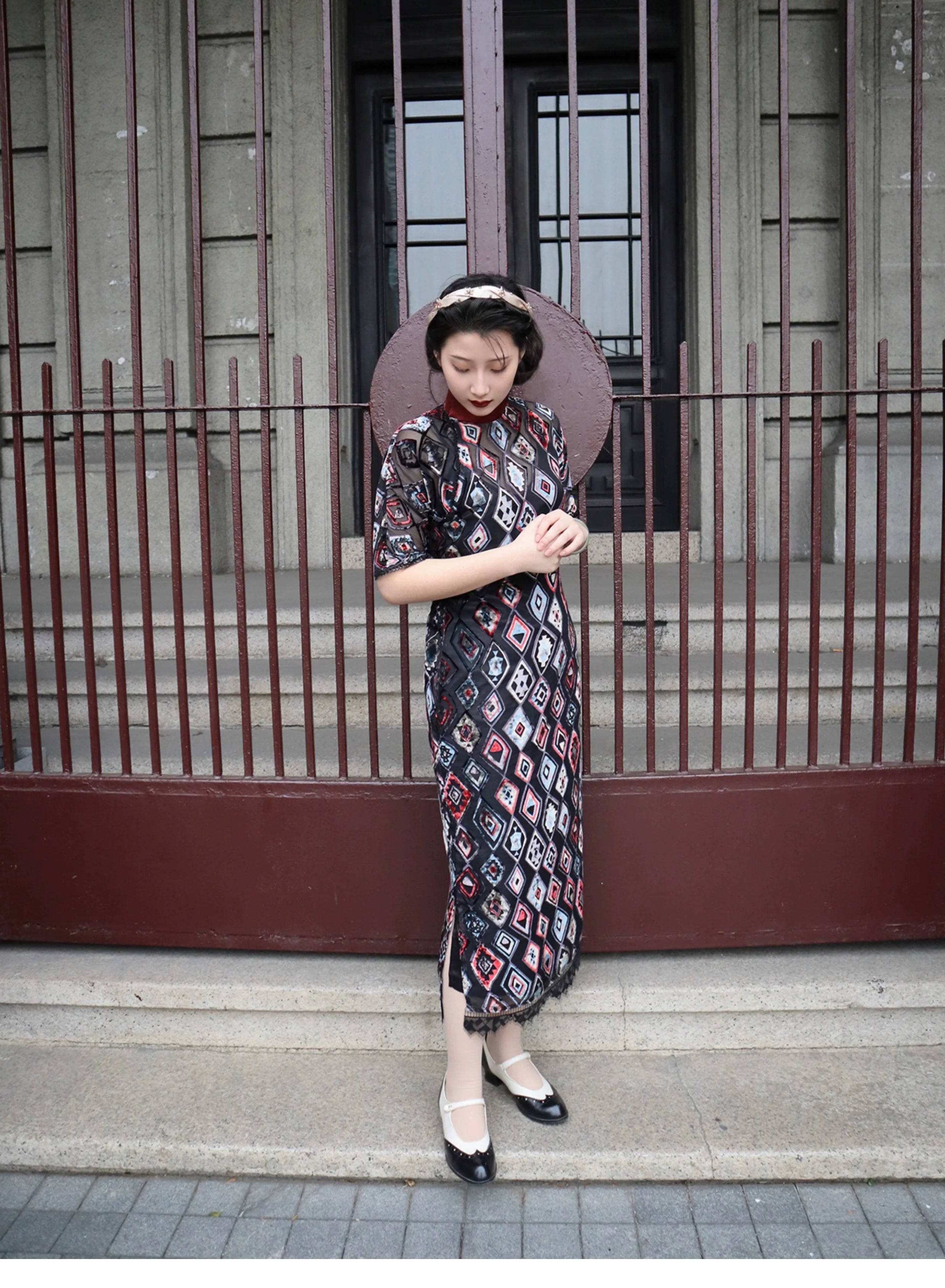 Гэтсби 盖茨比 Ципао из прозрачного бархата с бутылочным горлышком 1920-х годов