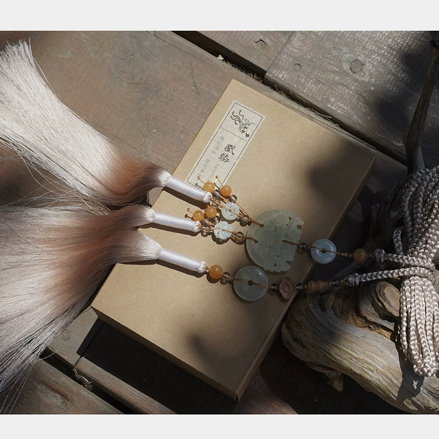 Yulou 玉楼 Нефритовый пояс с кисточками унисекс, нефритовый аксессуар Hanfu