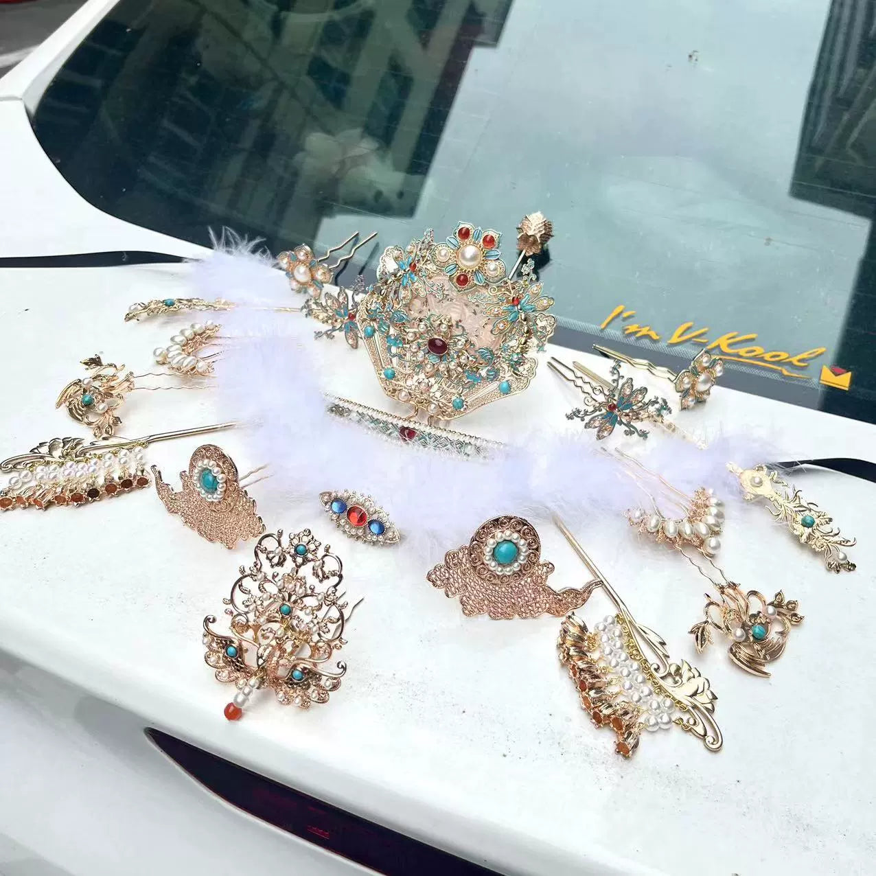 Набор заколок для волос Frost 霜 Ming Dynasty с бирюзой и фениксом