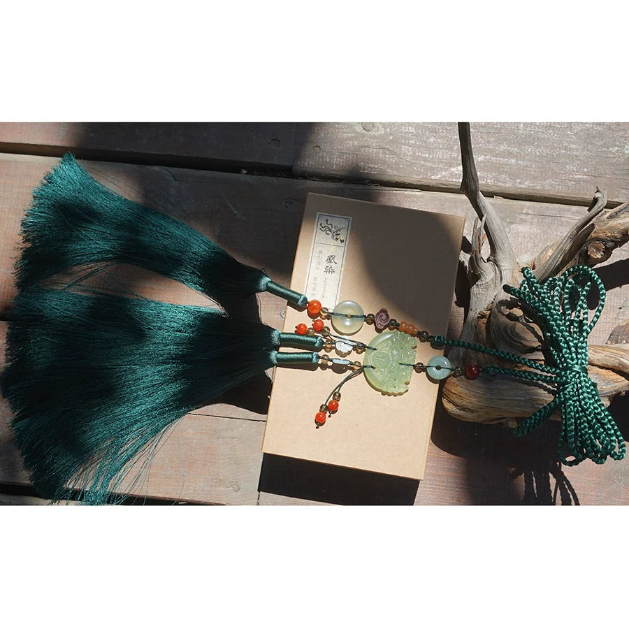 Yulou 玉楼 Нефритовый пояс с кисточками унисекс, нефритовый аксессуар Hanfu