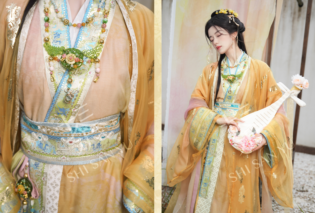Qi Guang 齐光 Rising Light Fantasy Han Dynasty Golden Zhiju Robe à ourlet droit