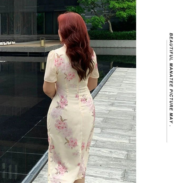 Xiari Meigui 夏日玫瑰 Rosy Summer Plus Size Modernized Classic Floral Print Qipao