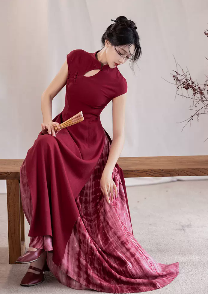 Robe Qipao moderne 2 pièces Scarlet 绯色