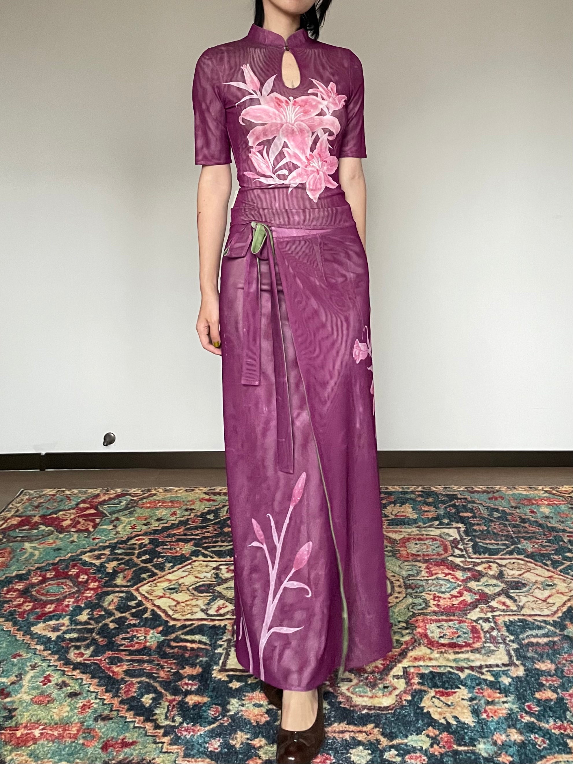 Shi Weiba 湿尾巴 Wet Tail New Chinese Style Double Sided Lily Flower Wrap Skirt