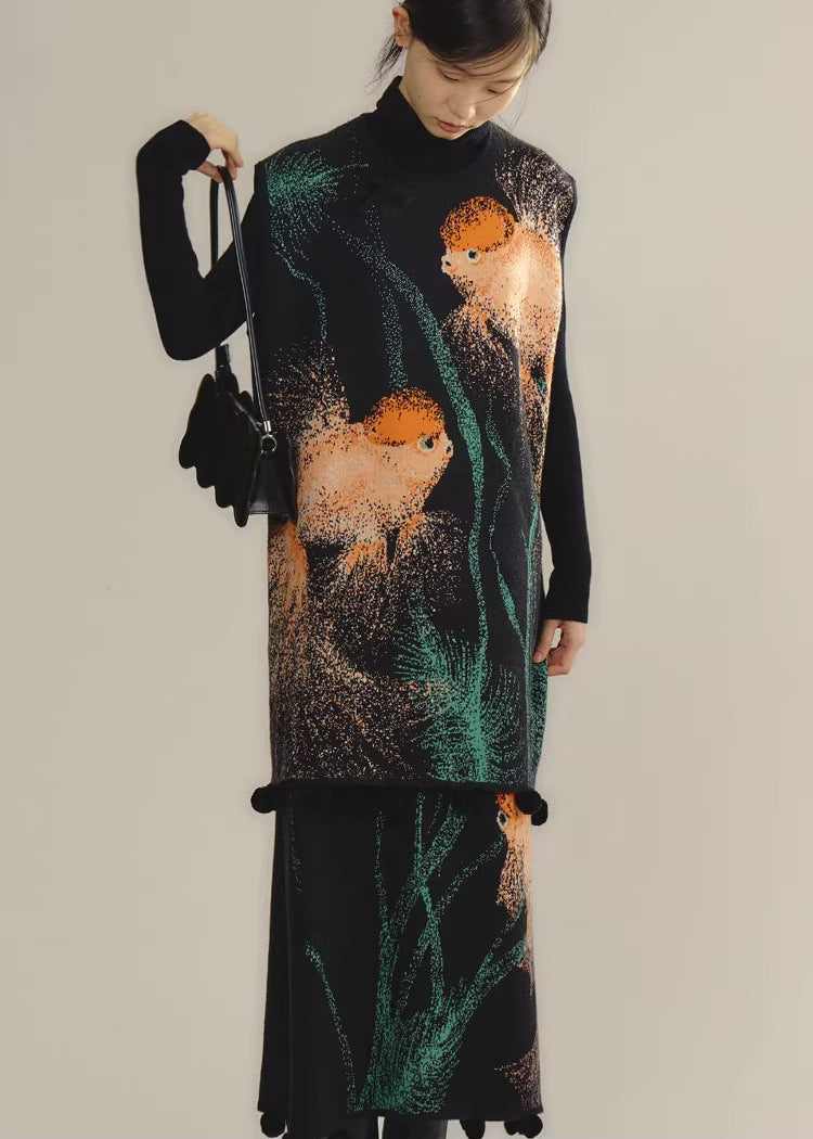 Zhuanyun Xiaoli 转运小鲤 Little Lucky Carp New Chinese Style Knit Top & Skirt Set