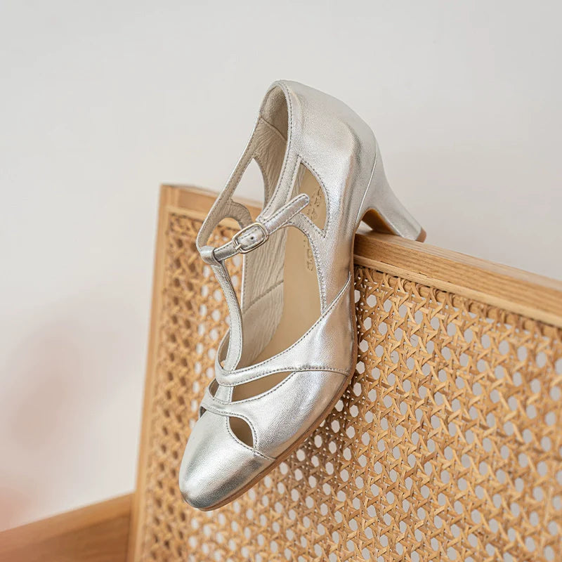 Aizhai 矮寨 Double Bridge 1930s Republic of China Style Wine-Glass Heel Genuine Leather Mary Janes